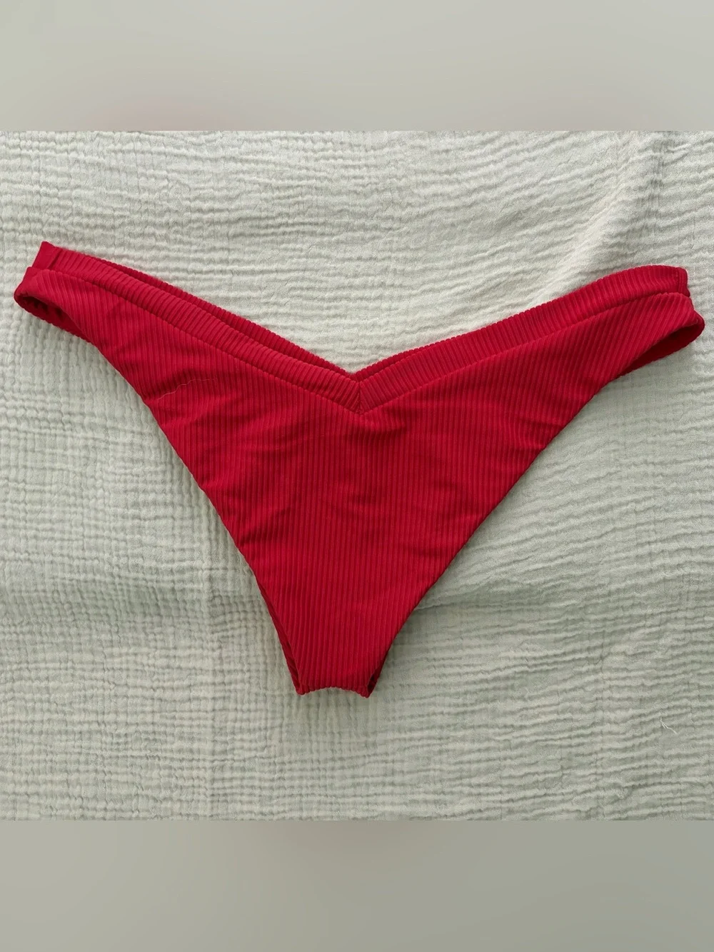 Frankie's Bikinis - Red Ribbed V Bikini Bottom